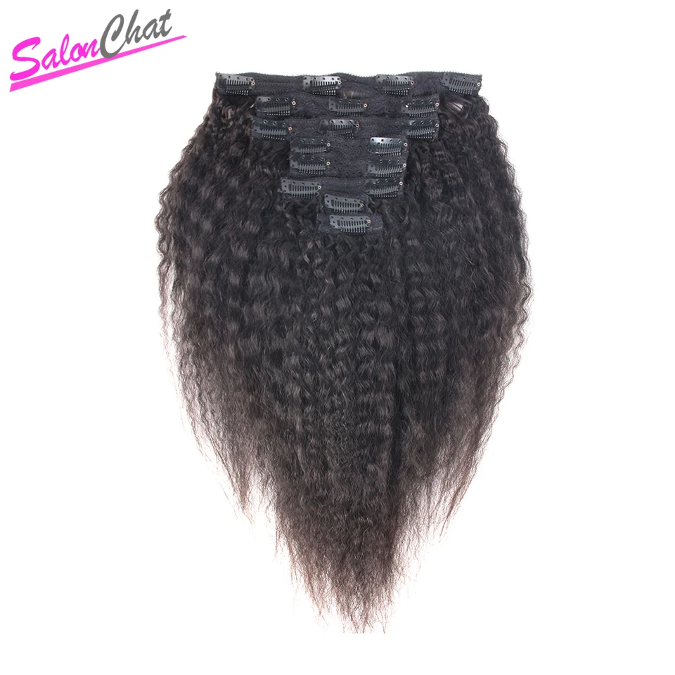 SalonChat Yaki кудрявые прямые волосы для наращивания на заколках 100% бразильские