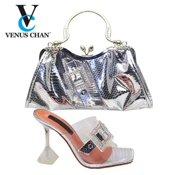 

Silver 2020 New Italian Classics Ladies Sandals And Bags Set Summer Style High Heels Shoes And Bag Set For Party
