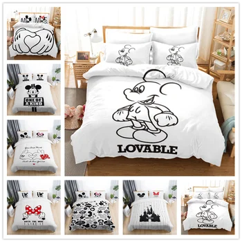 

Black White Comforter Bedding Set Mickey Minnie Duvet Cover Home Textile Couple Wedding Quilt Set Adult King Size Bedding Set