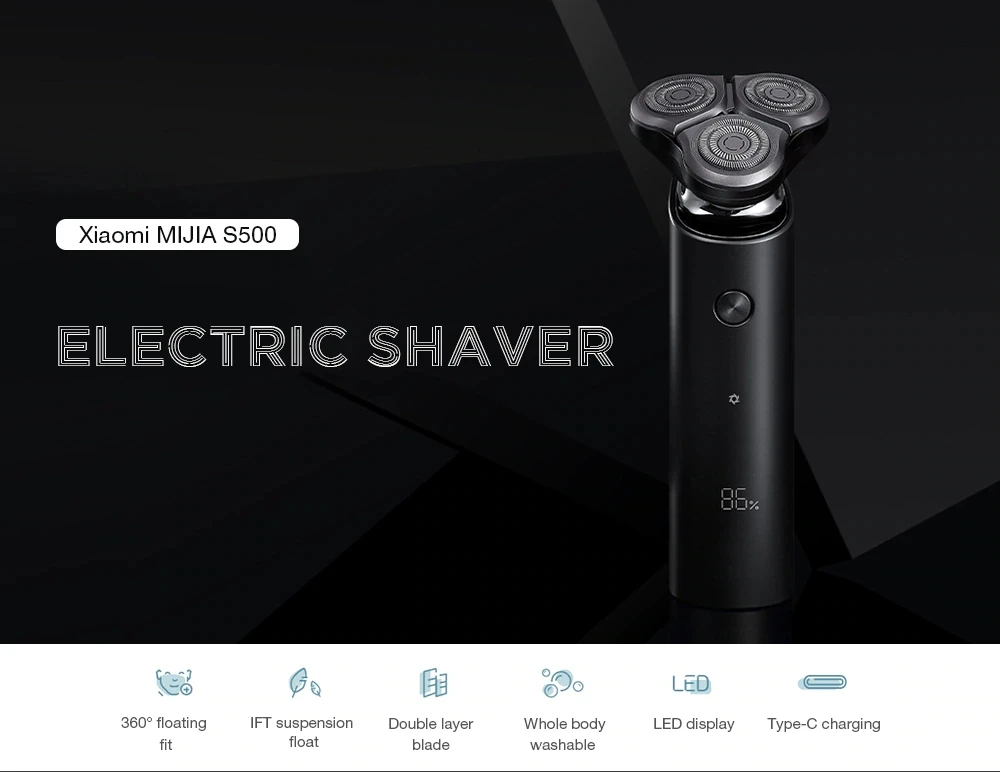 New Mijia Men's Electric Shaver S500 Rechargeable 3 Heads Type-C Wet Dry Shaving Machine Beard Trimmer Washable Double Blade (1)