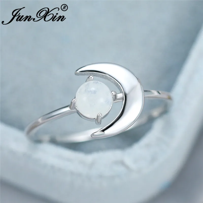 Женское милое лунное кольцо из стерлингового серебра 925 пробы, круглые кольца из лунного камня для женщин, минималистичное тонкое кольцо, обручальное Обручальное ювелирное изделие - Цвет основного камня: Silver Color