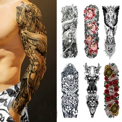 12 Designs Waterproof Temporary Tattoo Stickers Full Arm Large Skull Old School Tatoo Stickers Flash Fake Tattoos for Men Women