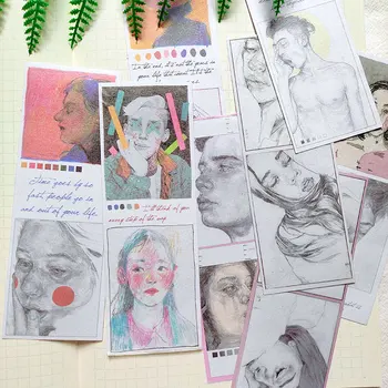 

16pcs girl heart color lead sketch washi sticker DIY scrapbooking base collage mobile phone happy planner decoration sticker