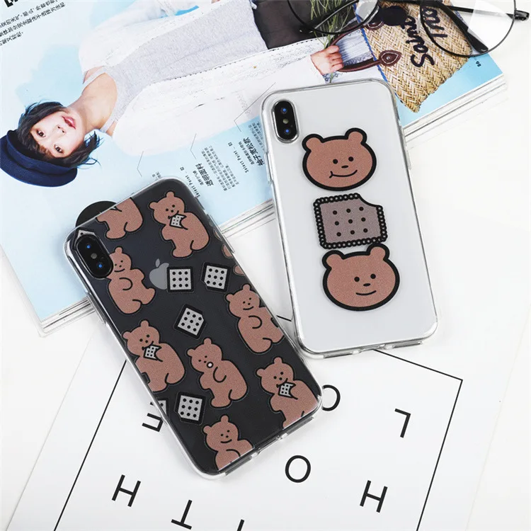 

Cartoon bear chocolate cookie cute Phone case for coque iPhone 7 6s 8 6 7 Plus X XR xs max case silicone cover for iPhone 8 case