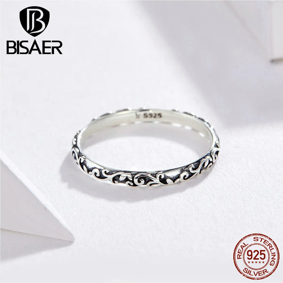 Женское Винтажное кольцо BISAER, Винтажное кольцо на палец с цветком в стиле ретро, из 925 пробы серебра, GXR513|Кольца|   | АлиЭкспресс