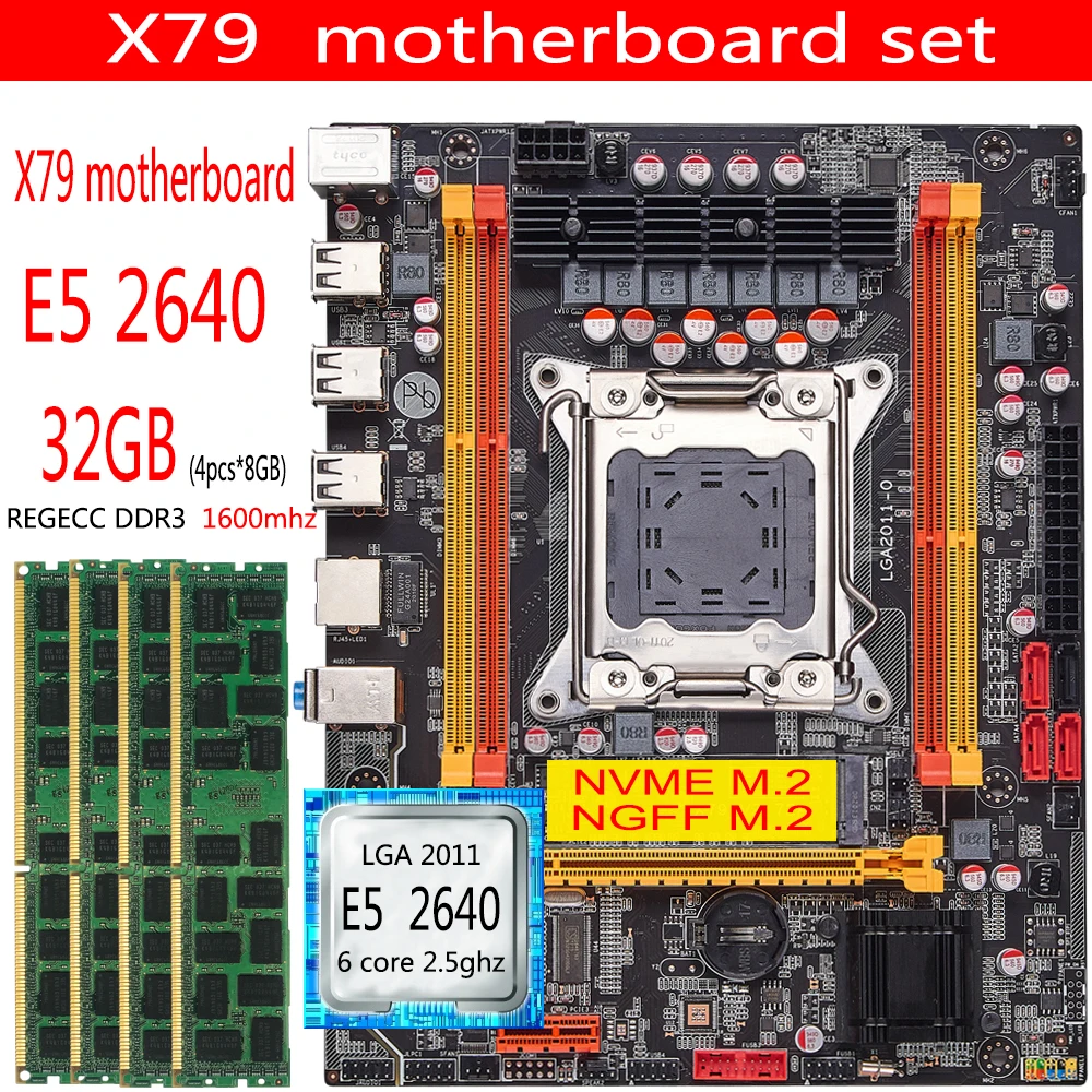 Набор материнских плат x79 с Xeon LGA2011 E5 2640 4*8 ГБ = 32 Гб 1600 МГц pc3 12800R DDR3 память ECC REG MATX