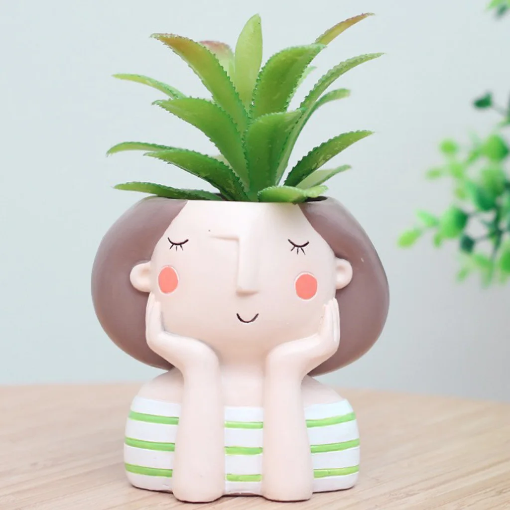 4x Girl Mini Flower Pot Cacti Succulent Plant Pot Garden Planter DIY Decor Cute Resin Flower Pots for Cactus Decorative Candles