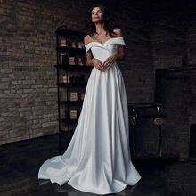 

Fivsole Simple A Line Satin Wedding Dress Off Shoulder Sweetheart Bridal Gowns Bows Belt Split Vestido De Noche Robe De Mariée