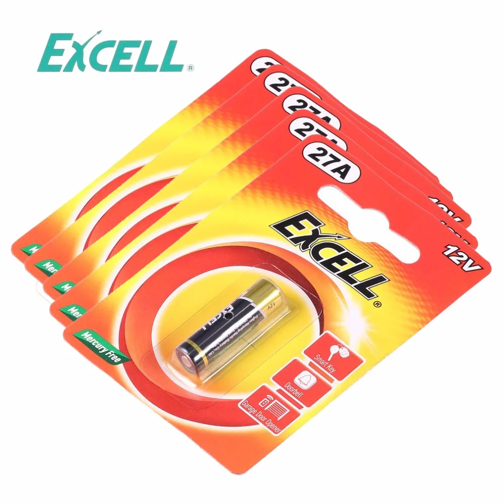 

5pcs/set EXCELL 12V 27A Mercury Free Button Cell Great Replacement Battery for Smart Key Doorbell Garage Door Opener
