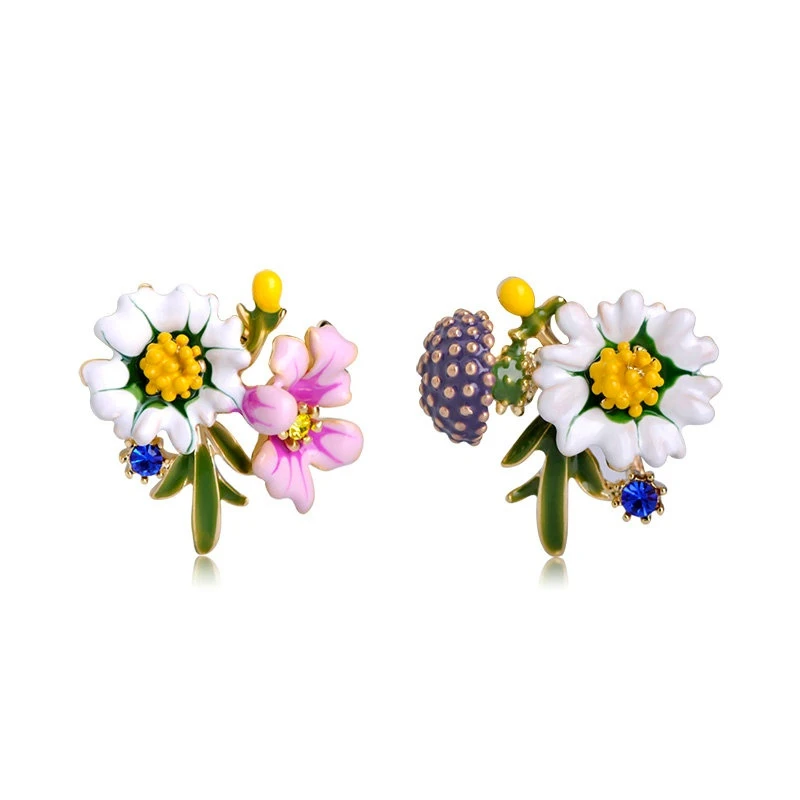 

Blucome Enamel Glaze Daisy Flower Stud Earrings For Women Fashion Jewelry Accessories Chrysanthemum Mushroom Shape Earrings