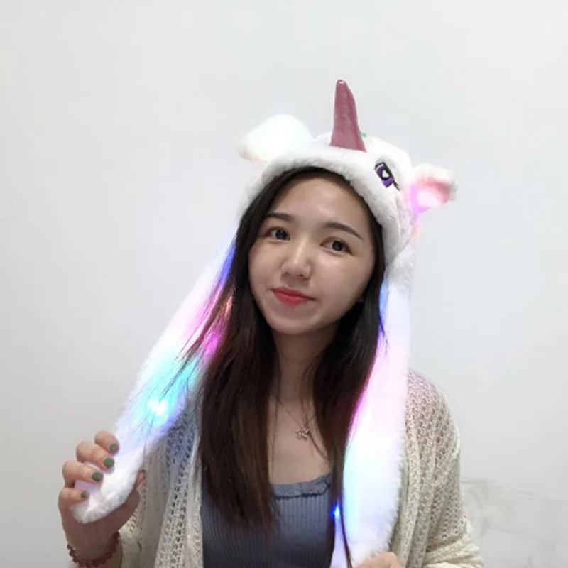 

Cute Glowing Plush Toy Jumping Animal Ears Unicorn Light Cap Lighting Air Bladder Hat with Flash Gift for Girls
