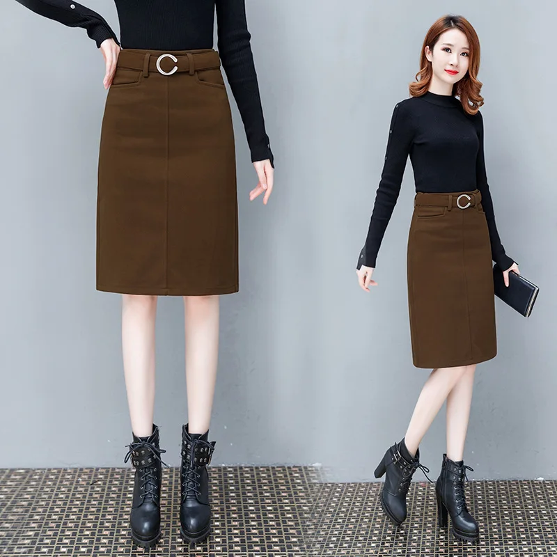 

Woolen Skirt Autumn And Winter Mid-length Women's Autumn 2019 with Sweater of One-step Skirt Skirt High-waisted A- line Skirt Su
