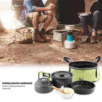 

Cookware Sets High-quality Portable Convenient Outdoor Cooking Pan Fry Pan Kettle Foldable Basin Spoon Kit for Camping Picnic