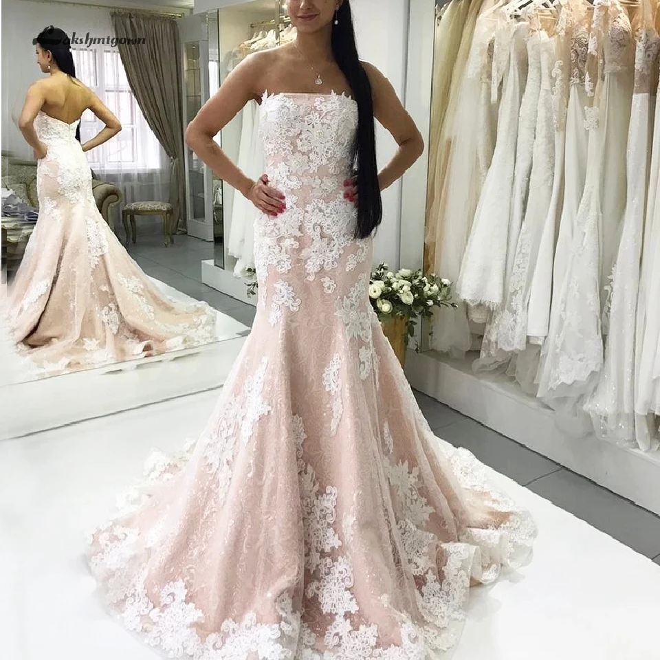 Lakshmigown, винтажное кружевное свадебное платье, стиль русалки, новинка, Mariage Dudty, Розовые Свадебные платья для невесты, с открытыми плечами, Vestidos