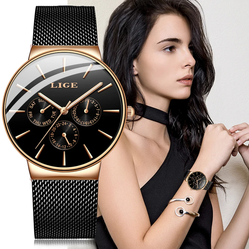 

2020 Classic Women watch Top Brand Luxury Rose Gold Laides Clock Dress Calendar Week Waterproof Watches Lady Quartz Wristwatch