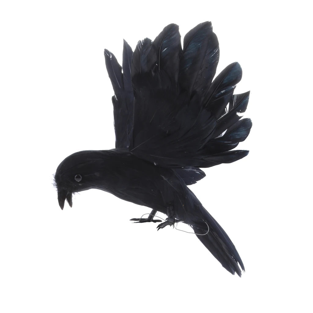 

Feathered Small Crows, Black Birds Ravens Props, Halloween Wedding Garden Yard Tree Decorations Birds