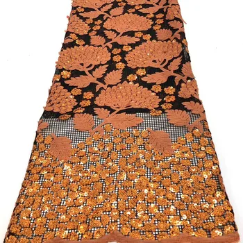 

laser cut design Embroidery Leaves Pattern Lace with Sequins Hot Sale African French Tulle Mesh Lace Fabric Sequins Lace Fabric
