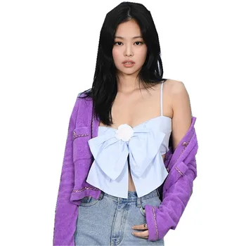 

1 set 2019 Autumn Vintage Shaggy Hairy Cardigan Back Elastic Ruched Bow Tank Top Single-breasted Button Knitted Sweater Jumper