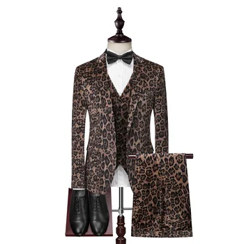 

BOBO 2020 young men one-button suits leopard grain printing leopard velvet suit the new process