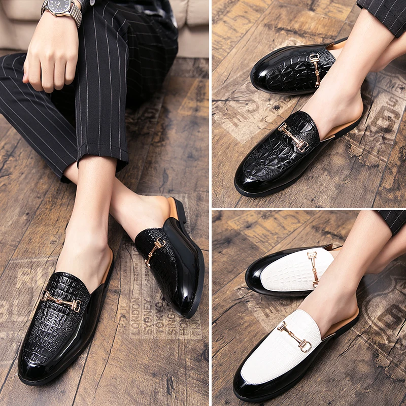 

Hot Sale Mens Fashion Leather Half Loafers Outdoor Breathable Slippers Lightweight Mules