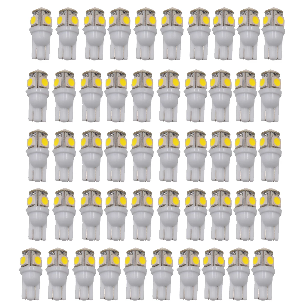 50 Pieces Universal T10 W5W 168 194 5050 5SMD 6000K White LED Light Bulbs 