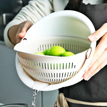 

Kitchen Accessories Double Drain Basket Bowl Fruit Vegetables Washing Colanders Kitchen Tools Spaghetti Drainer Kitchen Things
