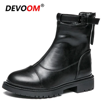 

2020 Autumn Winter Femmes Bottes Thick-Soled Leather Chunky Boots Casual Women's Ankle Boots Woman Fashion Shoes for Girl women
