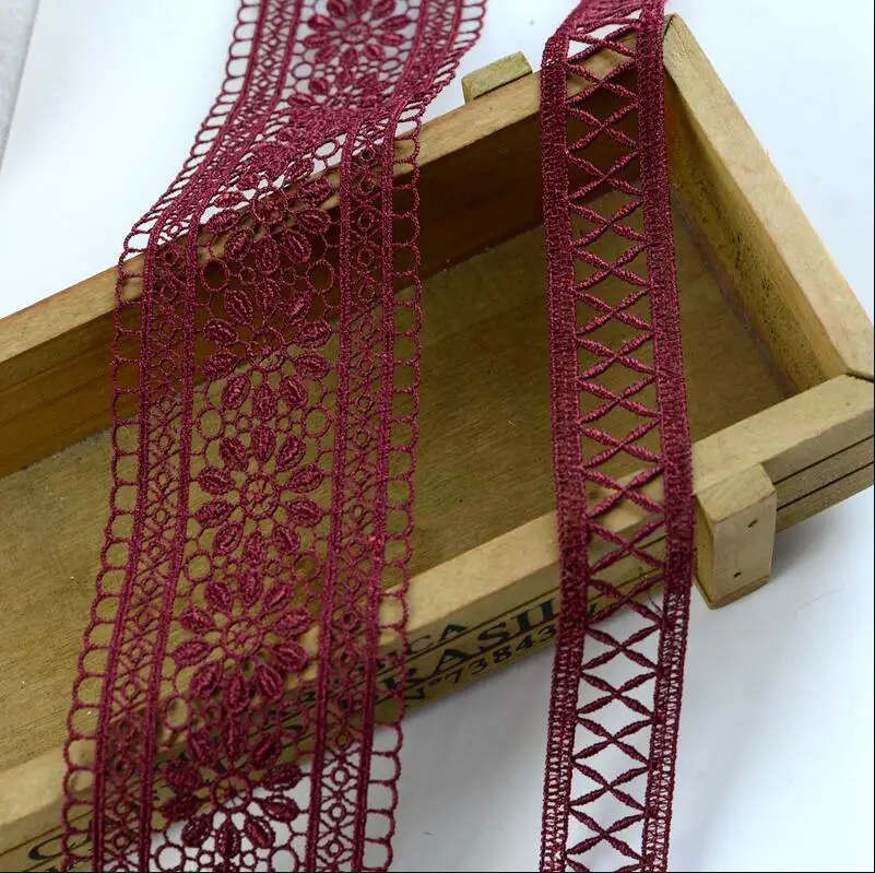 1 Meter Burgundy Embroidered Net Lace Fabric Trim Ribbons DIY Sewing Handmade Craft Materials