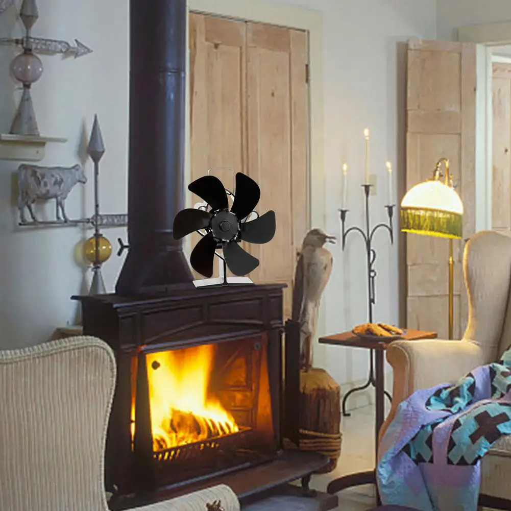 6-blade Fireplace Fan Quiet Safe Heat Powered Stove Fan Aluminum Alloy Fireplace Heating