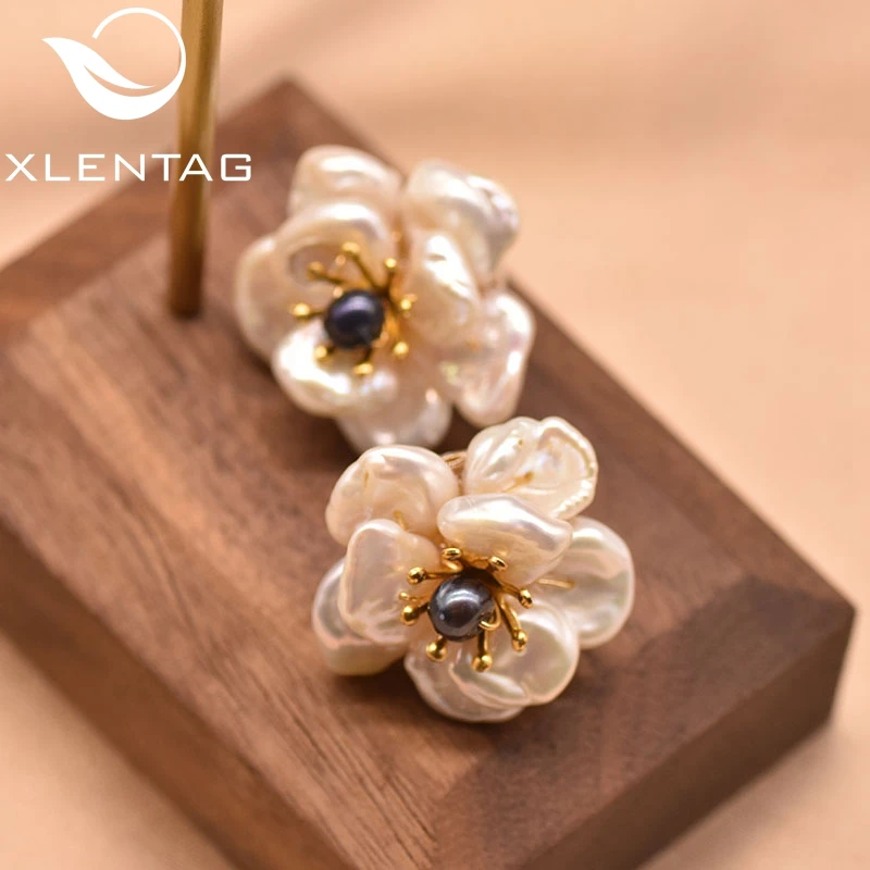 

Xlentag Natural Baroque Pearl Women Earrings Gothic Charm Piercing Aesthetic Flower Stud Earrings Silver 925S Jewelry GE0664