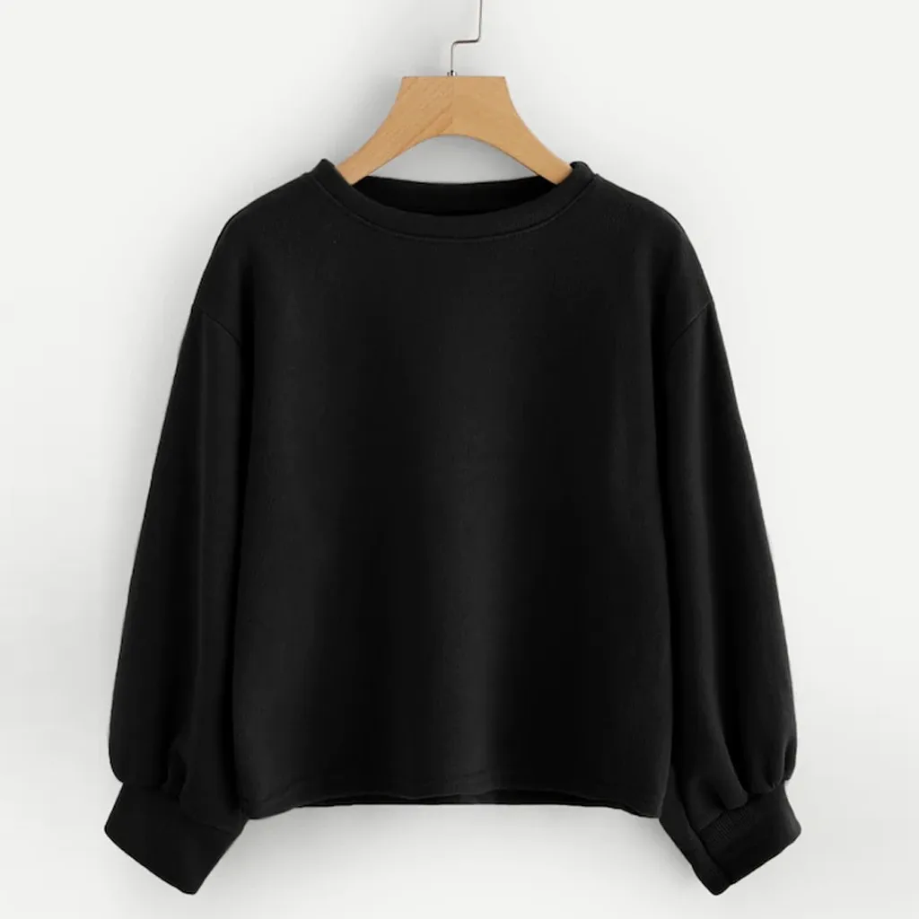 JAYCOSIN Fashion Women Casual Simple Solid Color O-Neck Sweatshirt Long Sleeve Comfortable Soft Blouse Loose Sweatershirt Tops