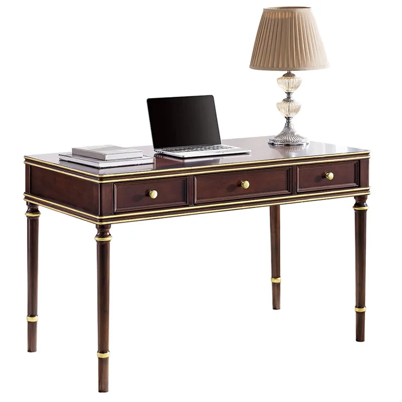 American Solid Wood Small Desk Beech Wood Light Luxury Three-drawing Computer Desk Simple Writing