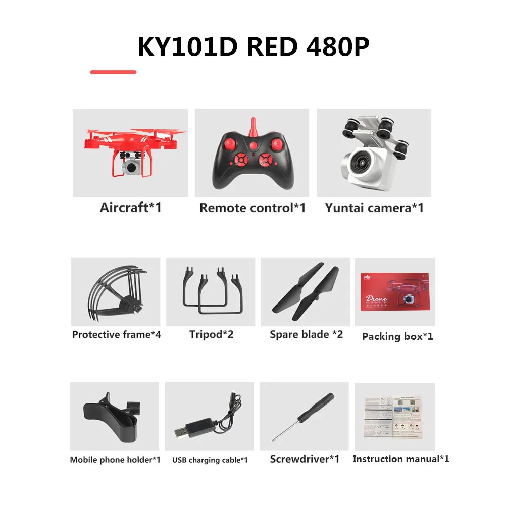 KY101D Дрон 4k камера HD Wifi Трансмиссия fpv Дрон с воздушным давлением фиксированная высота четырехосный Самолет RC вертолет Дрон камера - Цвет: 480P red