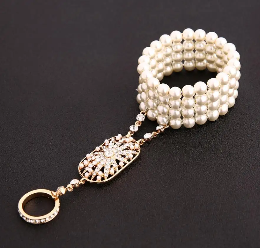 Арт-деко The Great Gatsby Вдохновленный цветок браслет из искусственного жемчуга набор свадебный браслет 1920s Хлопушка аксессуары