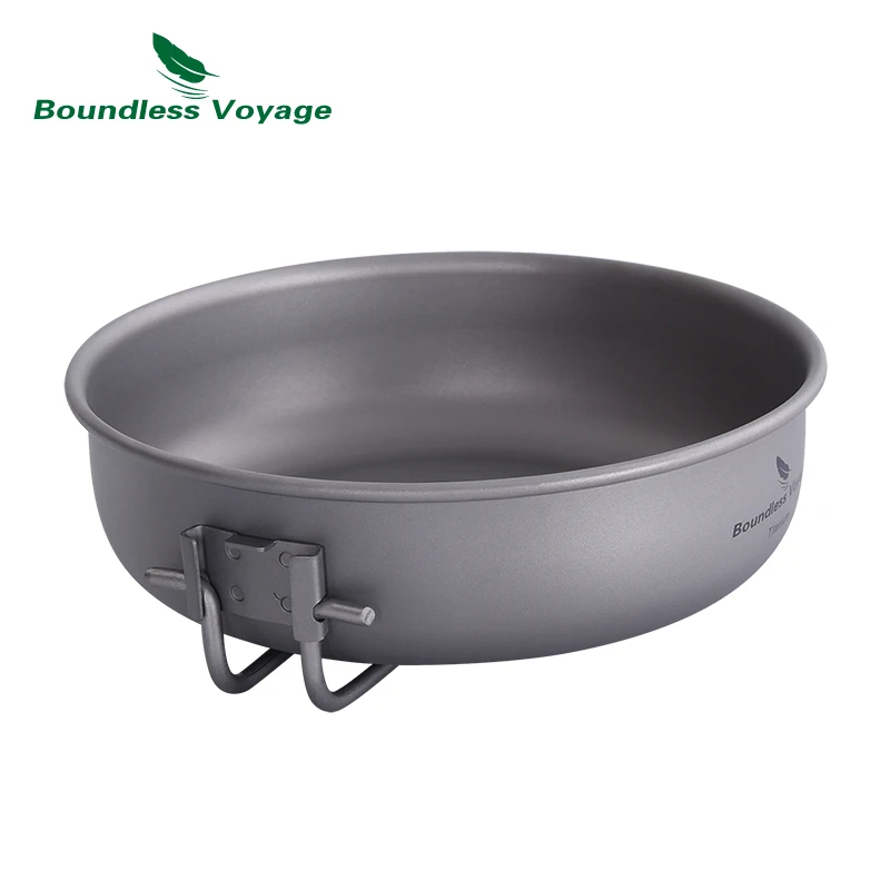 Boundless Voyage Ultra-light Titanium Frying Pan with Folding Handle Outdoor Camping Skillet Griddle Tableware Ti15170B