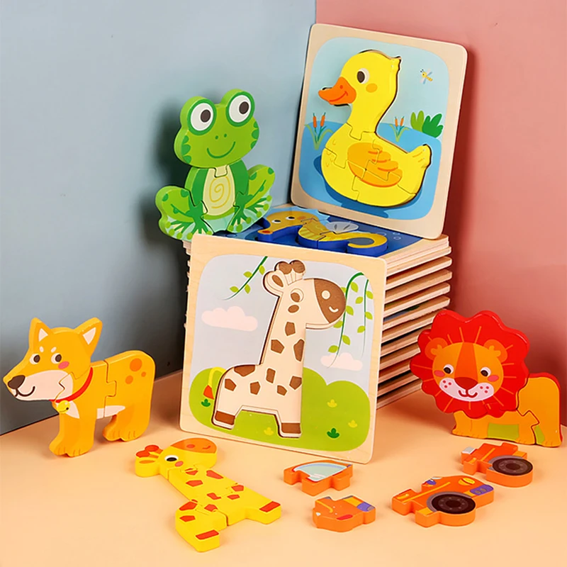 Generic Cartoon Animal Wooden 3d Puzzle Baby Montessori Toys Toddlers ...