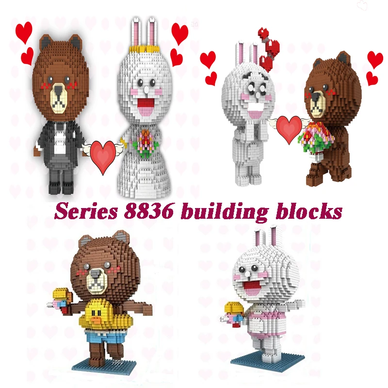 

Mini Blocks Lovely Anime Bear Building Toy Model Rabbit Auction Figures Small Bricks Brinquedo Toys for Kids Gift Valentine 8836
