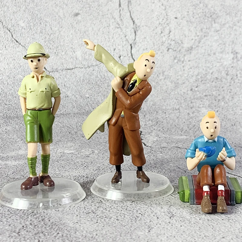 2020 6pcs/LOT 5cm- 8cm The Adventures of Tintin Figurine Tintin Snowy Blue Lotus Cartoon action Figure Collectible Model Toys