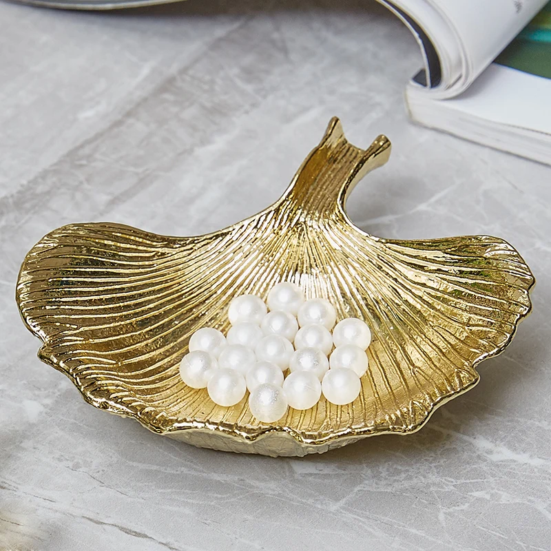 Nordic Gold Metal Ginkgo Biloba Storage Plate Ornaments Home Livingroom Figurines Decoration Hotel Coffee Table Crafts Artwork | Дом и сад