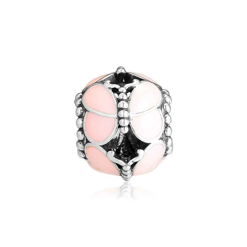 Spring Garden Pink Butterflies Charms For Jewelry Making Fits Sterling Silver Bracelets Woman DIY Fashion Beads | Украшения и