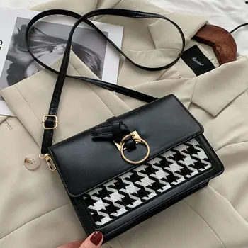 

Autumn/winter 2020 Women's Shoulder Bag PU Leather Female Crossbody Bag Retro Plaid Fashion Lady Bag