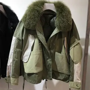 

Women Winter Fox Fur Collar Down Padded Jacket Warm White Duck Down Padded Coats Oversize Parkas Coats