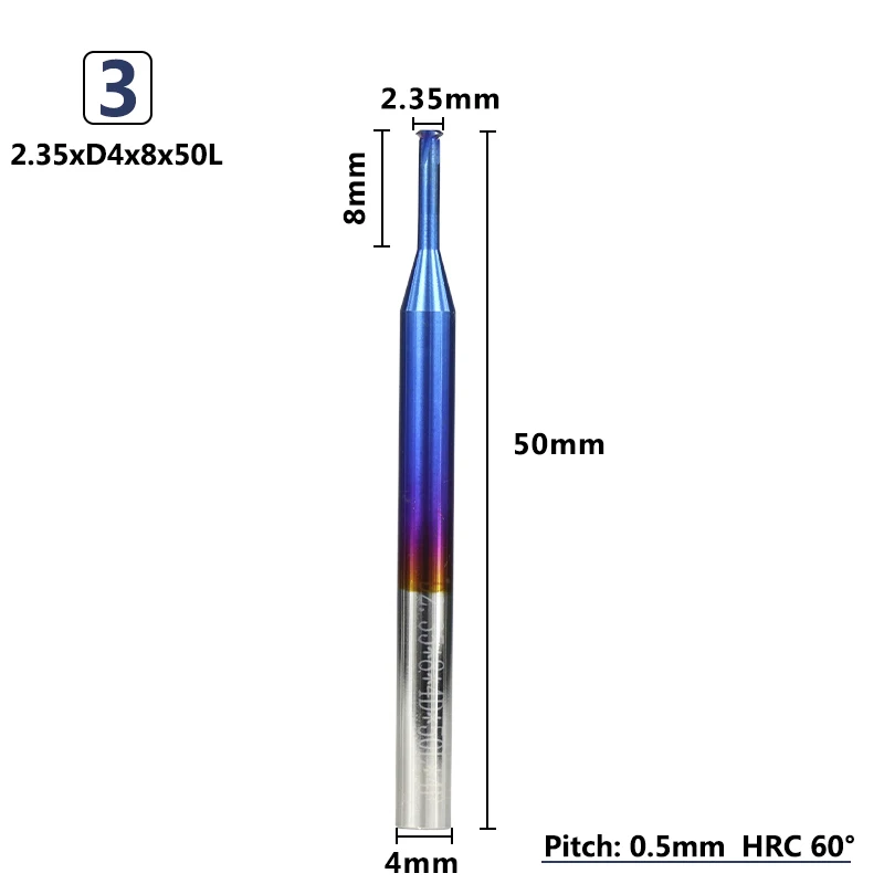 XCAN 1 шт. P0.25-P0.8 Nano Blue покрытые резьбовые фрезы карбида вольфрама одиночный резьбонарезной Фрезер - Длина режущей кромки: P0.5x2.35xD4x8x50L