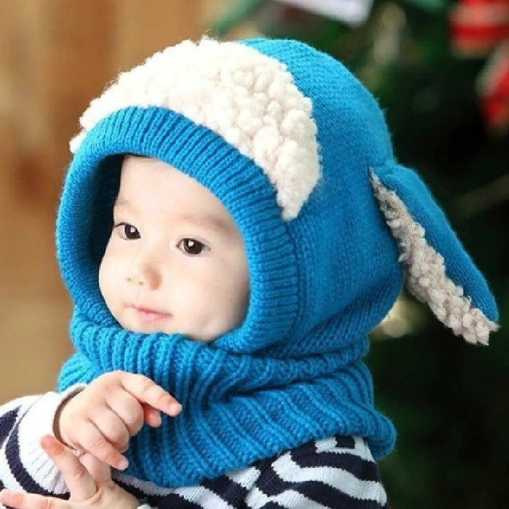 Новинка; зимняя теплая вязаная накидка для маленьких девочек и мальчиков с милой собачкой; шапка бини с капюшоном; комплект с шарфом