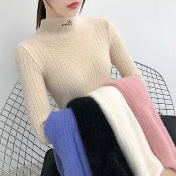

Women Pullover Casual Turtleneck Long Sleeve Knitted Slim Sweater Female Jumpers Solid Basic Sweater