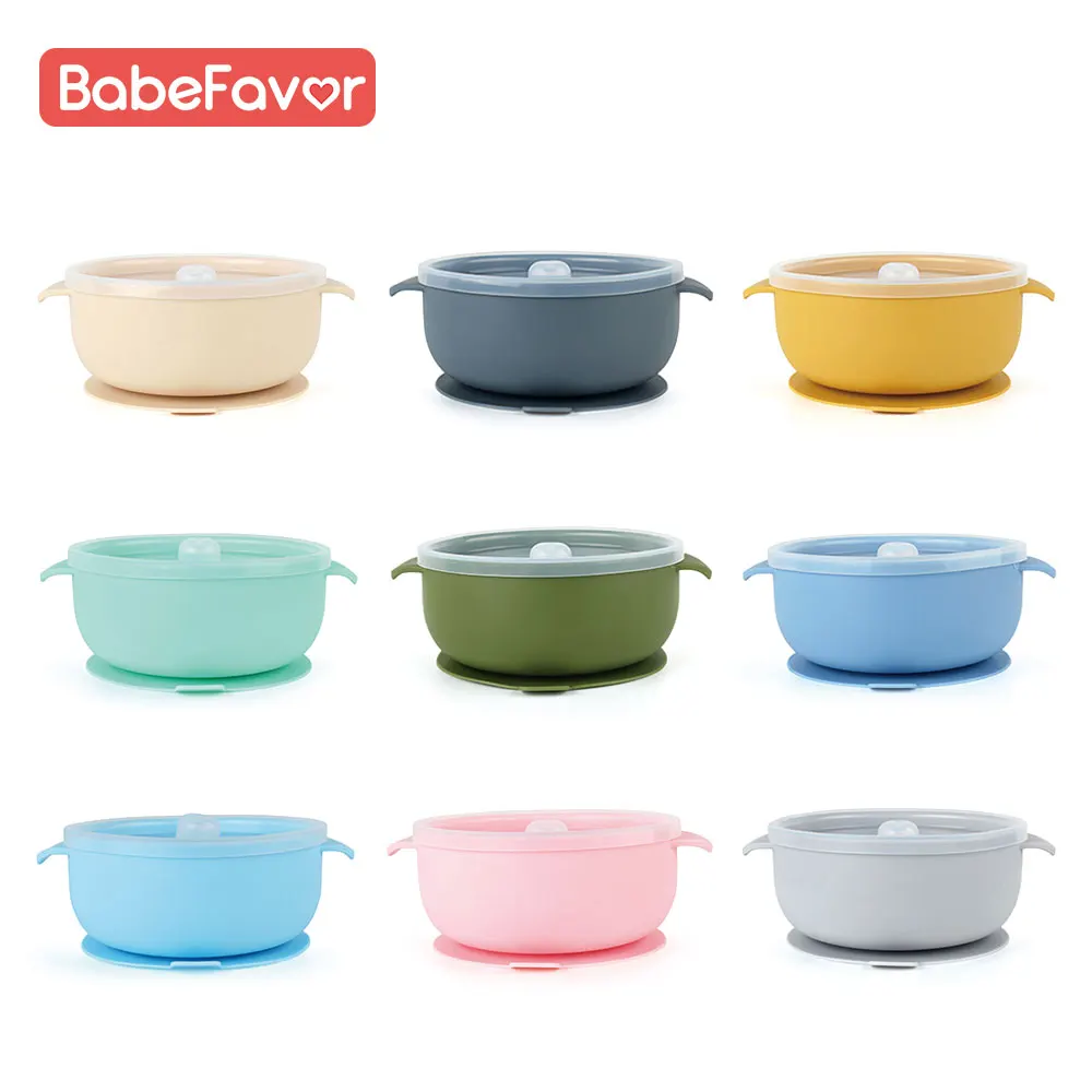 

Baby Bowl Anti Slip Suction Kids Tableware Dishes Dinnerware Plate with Cover Food Grade Silicone Children Feeding Cute Bowls