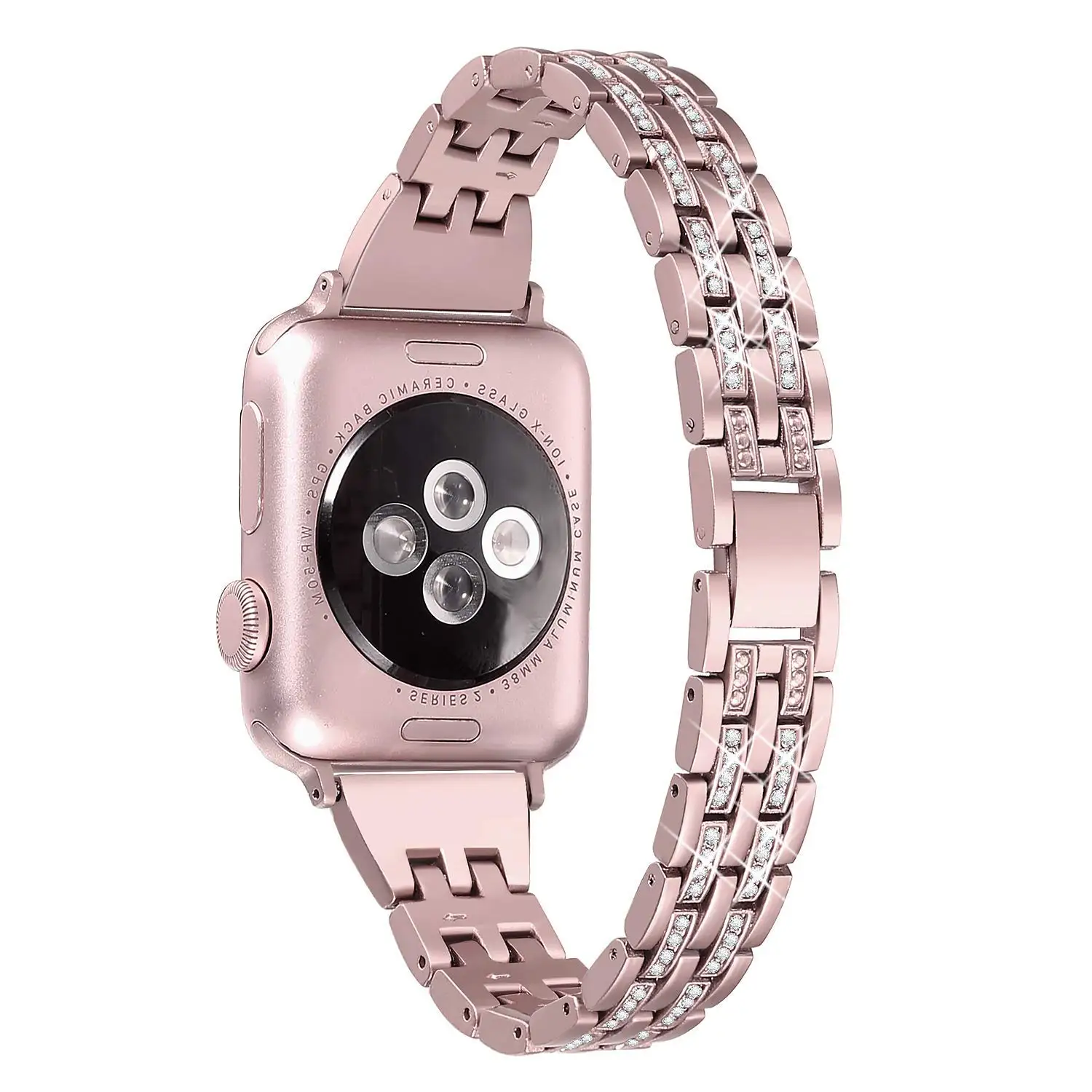 rose pink Металлический ремешок для часов, совместимый с Apple Watch, 38 мм, 40 мм, 42 мм, 44 мм, 4 серии, браслет с алмазной инкрустацией, 4 цвета на выбор - Цвет ремешка: rose pink