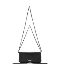 Женские сумки на одно плечо или через плечо, черный кожаный рюкзак, сумка-рюкзак с двумя Цепи Крылья Стразы украшения на молнии модные женские сумки из натуральной кожи