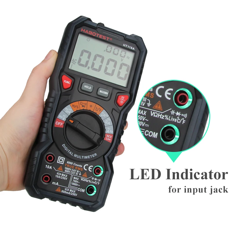 Goedkoop 1000V Habotest HT118A digitale multimeter multitester multi tester transistor condensator tester multitester profesional