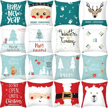 

2020 Christmas Pillow Covers Customizable Cartoon Santa Claus Cushion Cover Sofa Peach Skin Pillow Case